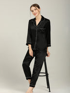 19 Momme Silk Long Sleeve Pajama Set with Contrast Piping