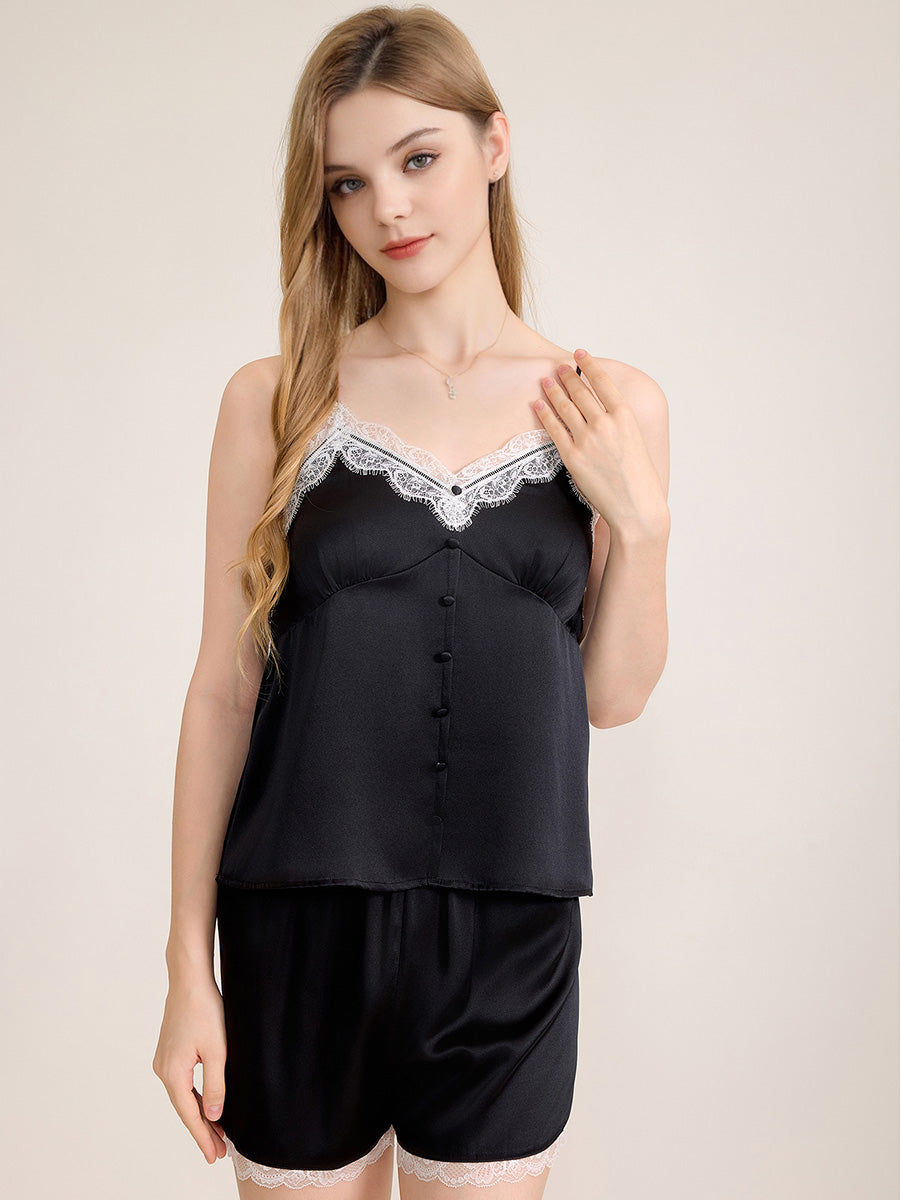 100% Mulberry Silk Cami & Shorts 2-Piece Pajama Set
