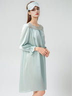 Ruffle Cuff 3/4 Sleeve 100% Pure Silk Elegant Sleep Dress