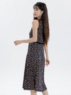 Midi Sleeveless Silk Blend Print Dress