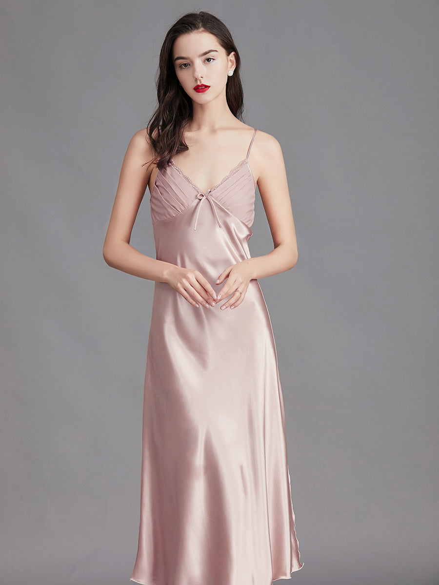 Dusty Pink Silky Lace Trim Slip Dress