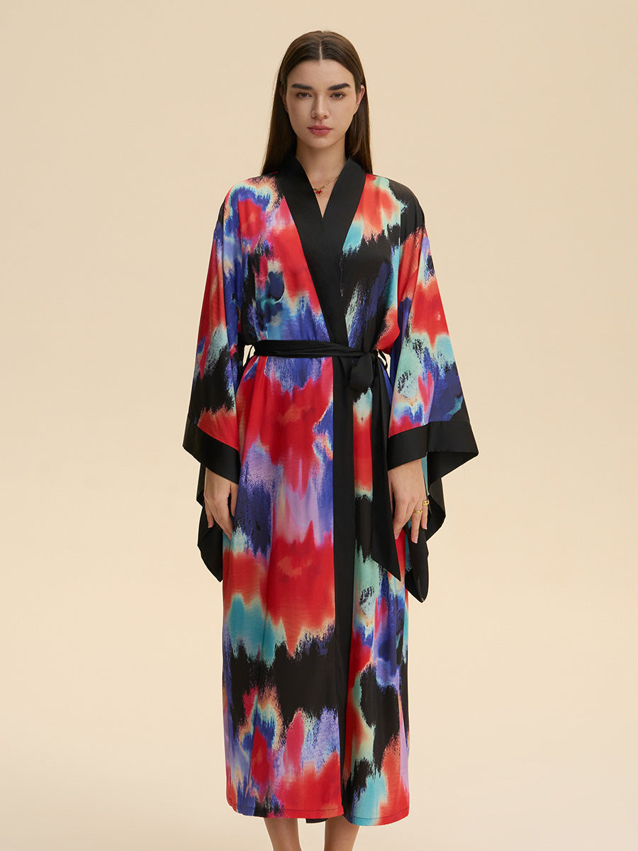 Printed Satin Kimono Robe
