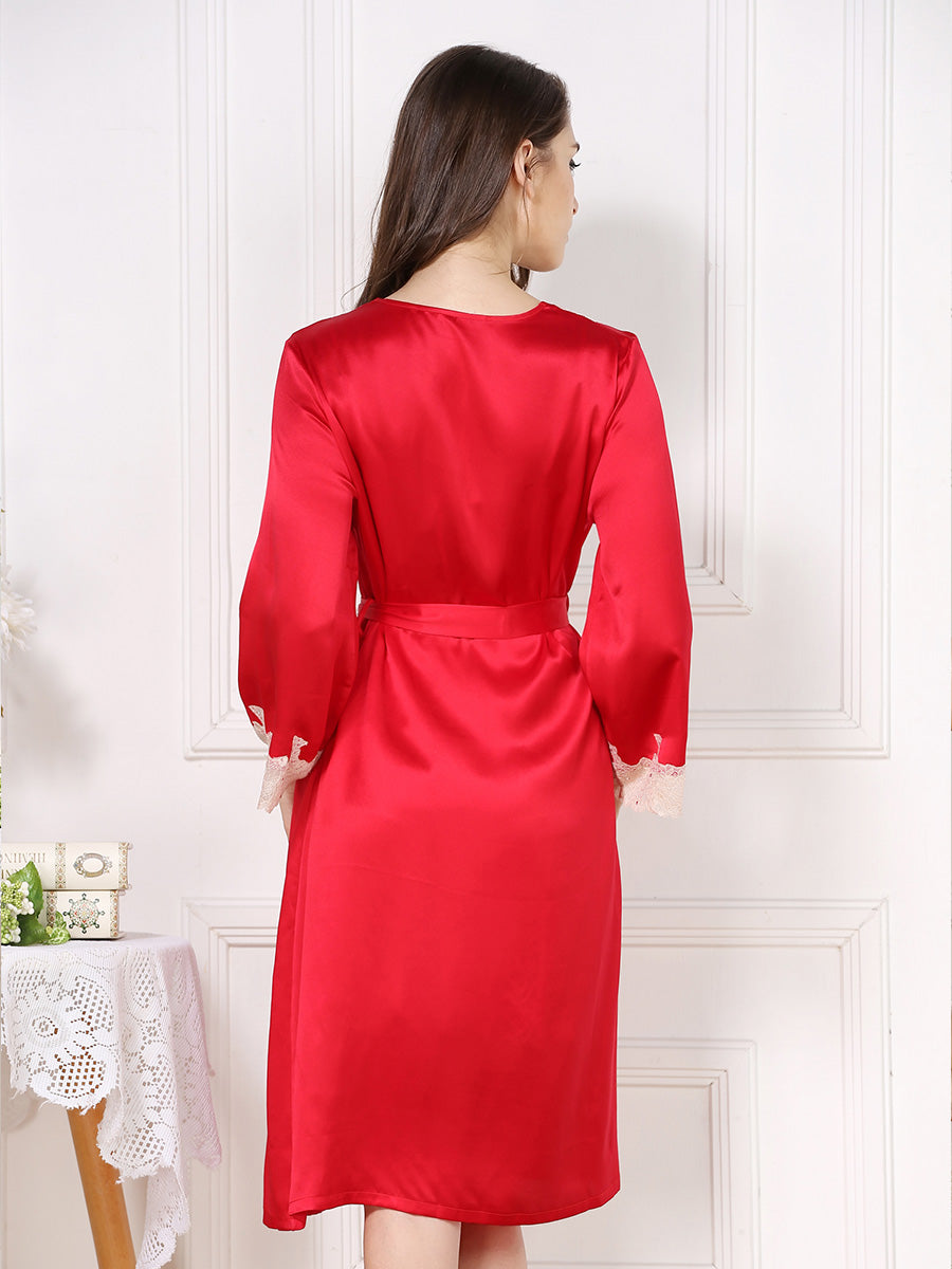 Mulberry Silk Robe and Keyhole Back Slip Dress Set