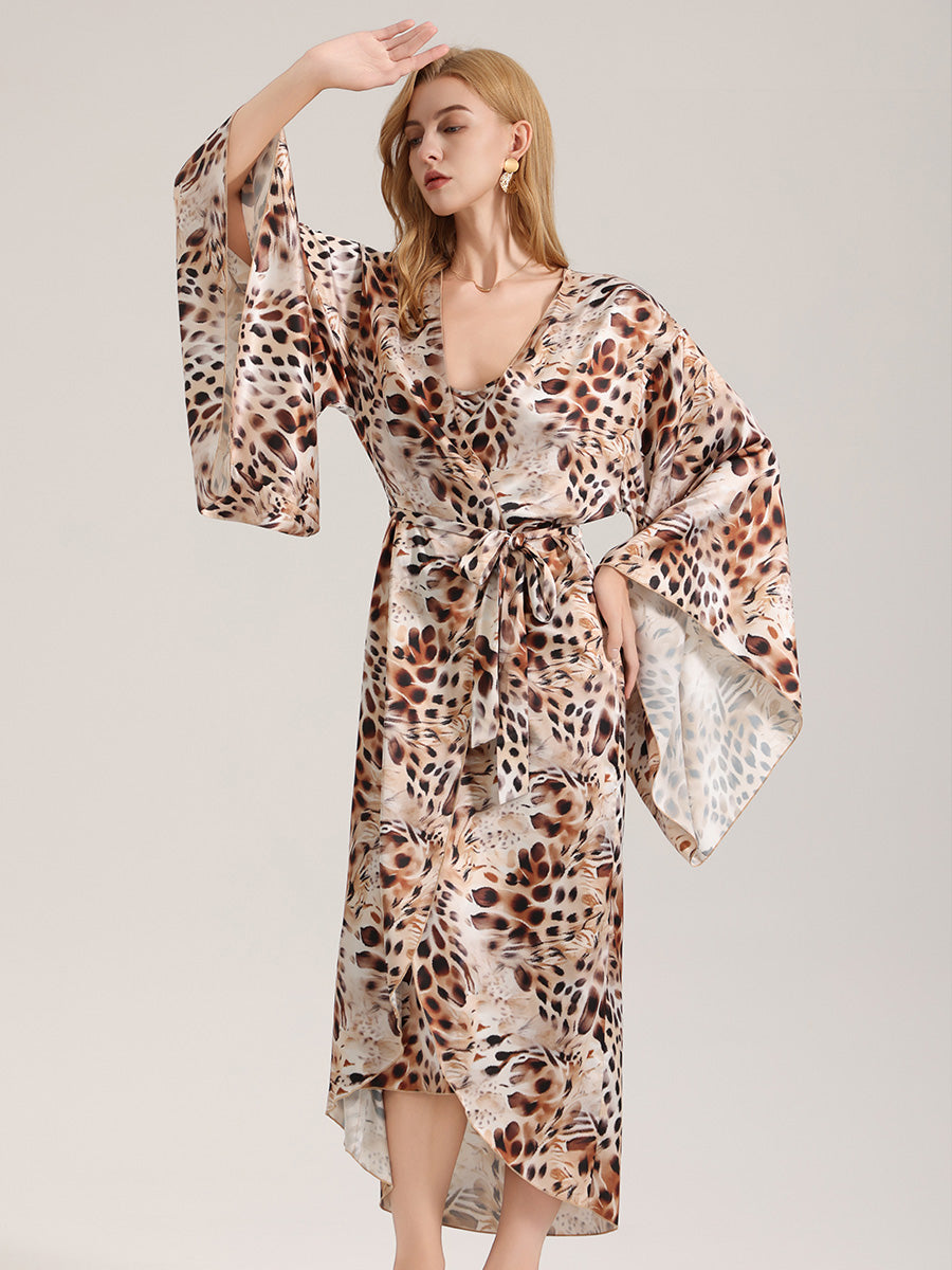 Leopard Print Satin Robe