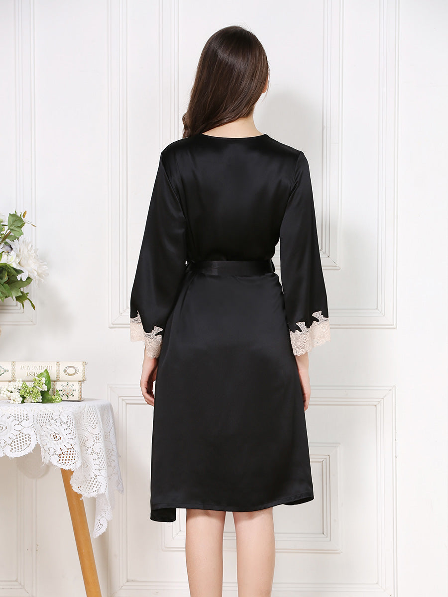 Mulberry Silk Robe and Keyhole Back Slip Dress Set