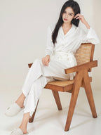 100% Mulberry Silk Belted Notched Collar Long Sleeve Pajama Set