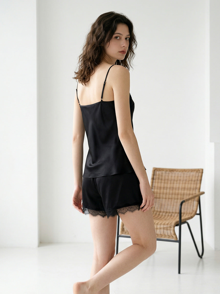 Romantic Lace 100% Mulberry Silk Camisole Short Pants Pajamas