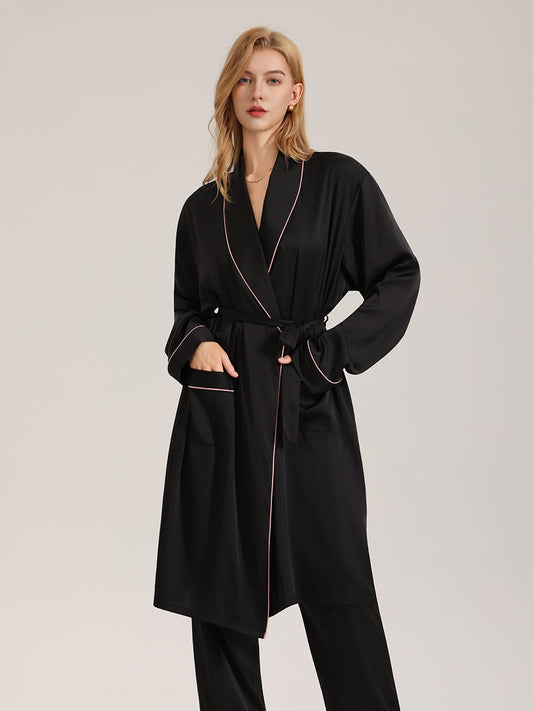 Piped Trim Satin Robe