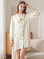 Notched Collar Button Front 100% Pure Silk Nightshirt