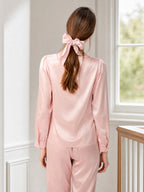 Scalloped Embroidered Bust Button Front Pure Silk Sleepwear Set