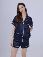 25 Momme Silk Short Sleeve Pajama Set with Contrast Piping