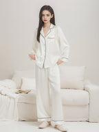 Contrast Piping Notched Collar Long Sleeve Pajama Set