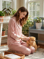 100% Mulberry Silk Lace Trim Notch Collar Pajama Set
