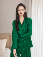 Classic Button Front Top & Long Pants Silk Sleepwear Set