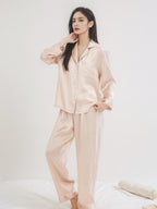 Contrast Piping Notched Collar Long Sleeve Pajama Set