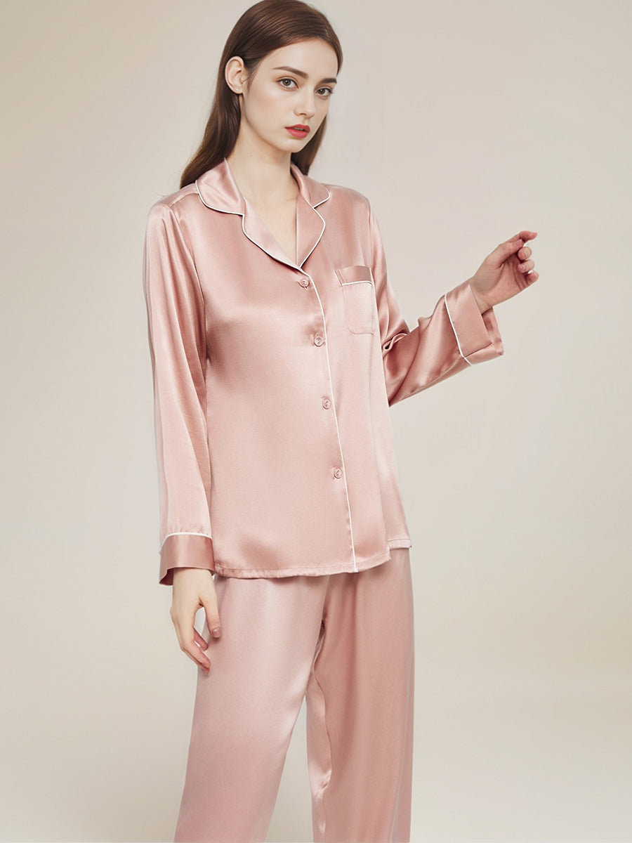 Contrast Piping Long Sleeve Pajama Set