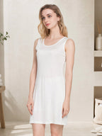 100% Mulberry Silk Sleeveless Nightgown Side Slit Sleep Dress