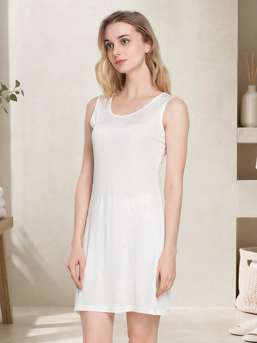 100% Mulberry Silk Sleeveless Nightgown Side Slit Sleep Dress