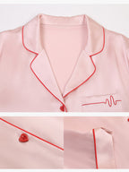 Notched Collar Button Front Chest Pocket Silk Sleepwear Set
