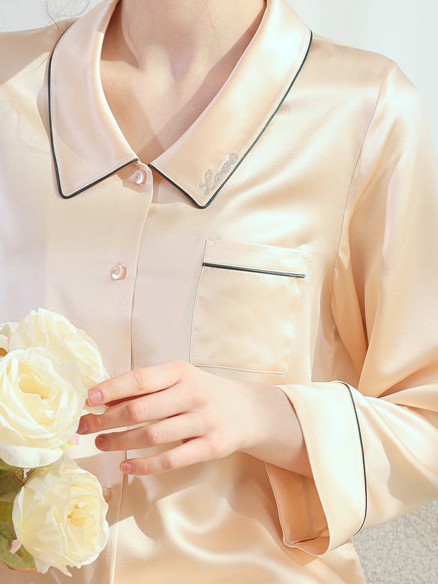 19 Momme Pointed Collar Silk Pajama Set