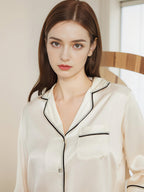 100% Mulberry Silk Contrast Piping 3/4 Sleeve Pajama Set