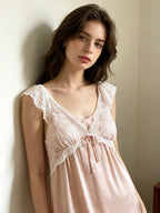 Lace Empire Waist 100% Mulberry Silk Mid-Length Nightdress