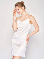 100% Mulberry Silk 19 Momme Sleeveless Side Slit Sleep Dress