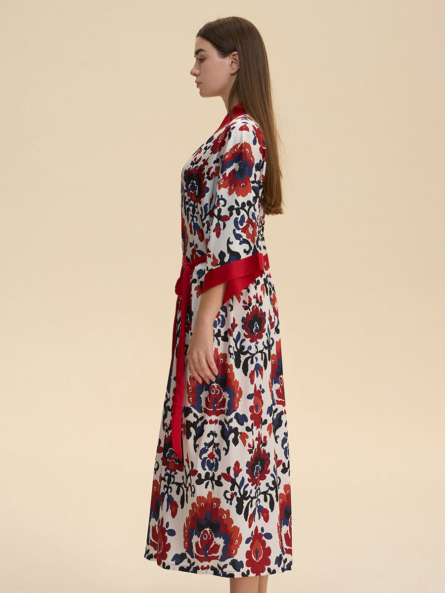 Boho Floral Satin Kimono Robe