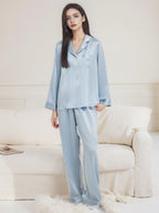Contrast Piping Notched Collar Long Sleeve Pajama Set