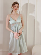 Floral Lace Mulberry Silk Robe and Slip Dress Set