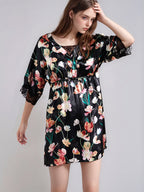Loose Vintage Floral 100% Mulberry Silk Short Nightdress