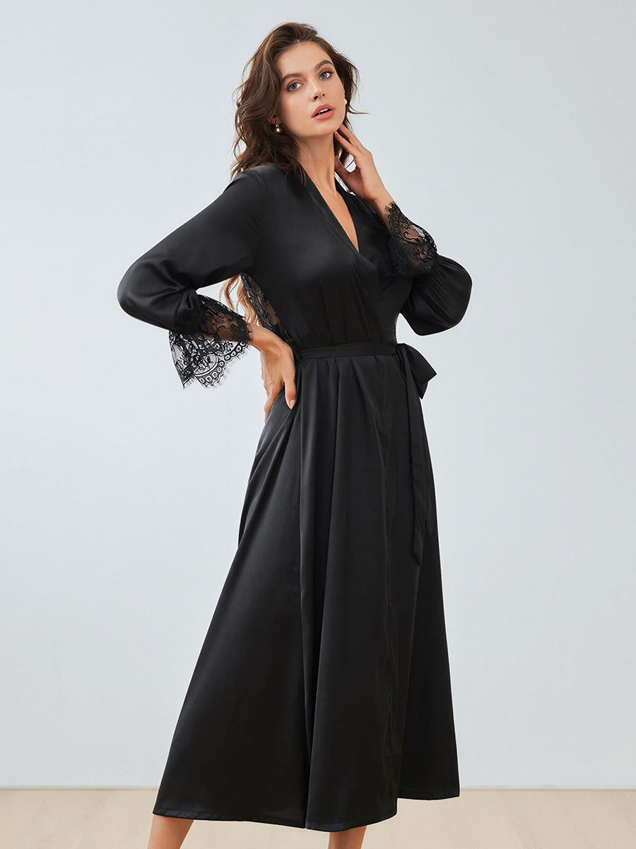 Black Satin Chiffon Maxi Robe