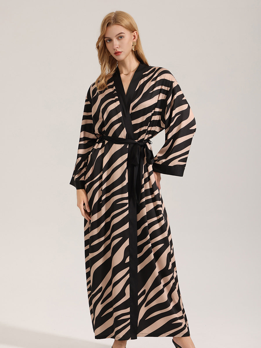 Zebra Print Satin Maxi Robe