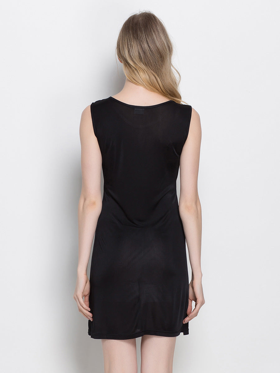 100% Mulberry Silk Sleeveless Nightgown Side Slit Sleep Dress