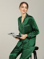 19 Momme Silk Long Sleeve Pajama Set with Contrast Piping