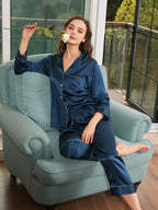 19 Momme Silk Long Sleeve Pajama Set with Contrast Piping