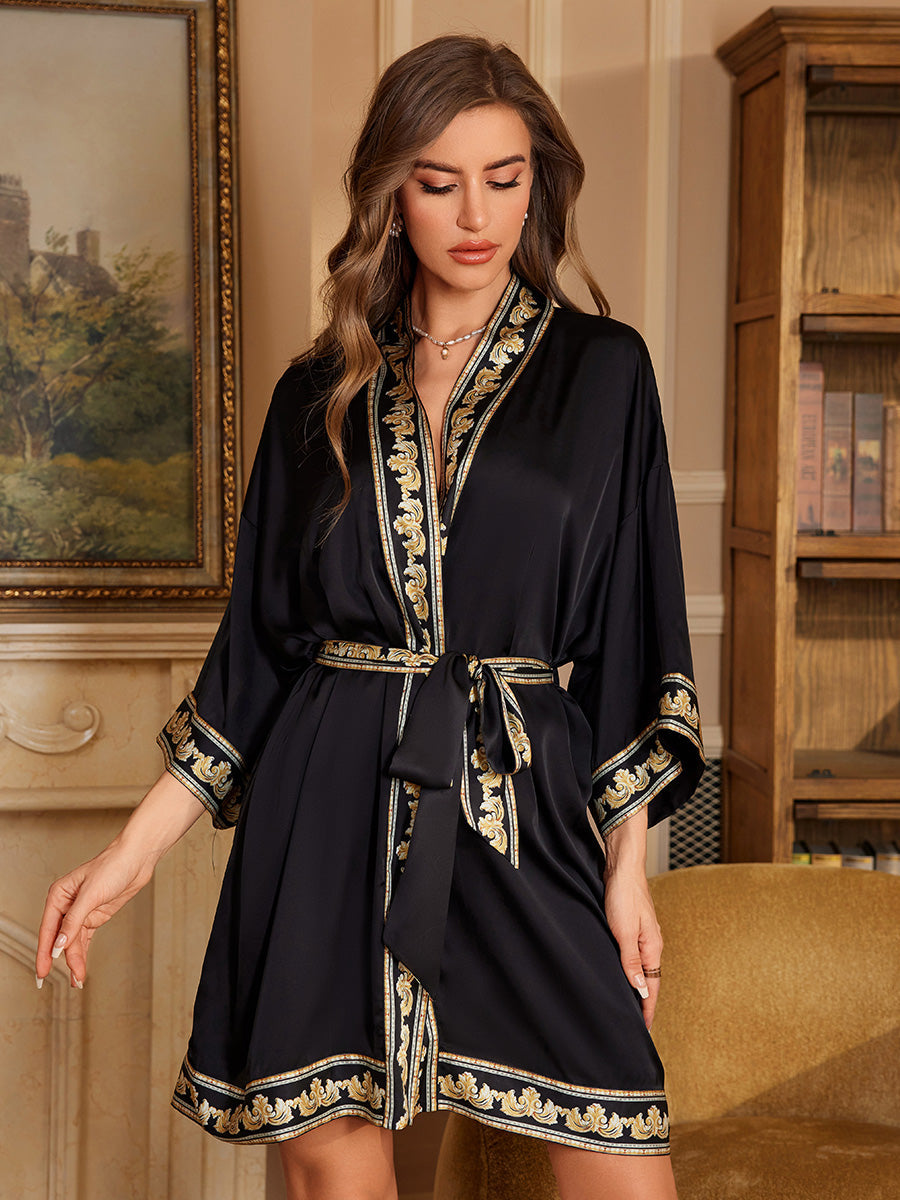 Black Luxury Satin Short Robe