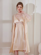 Floral Lace Mulberry Silk Robe and Slip Dress Set