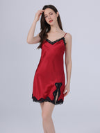 Lace Trim Mulberry Silk Slip Dress with Side Slit