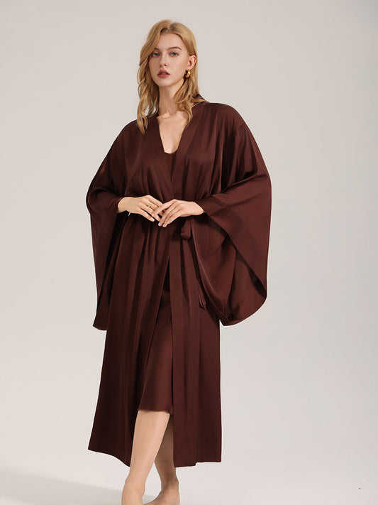 Chocolate Brown Satin Kimono Robe