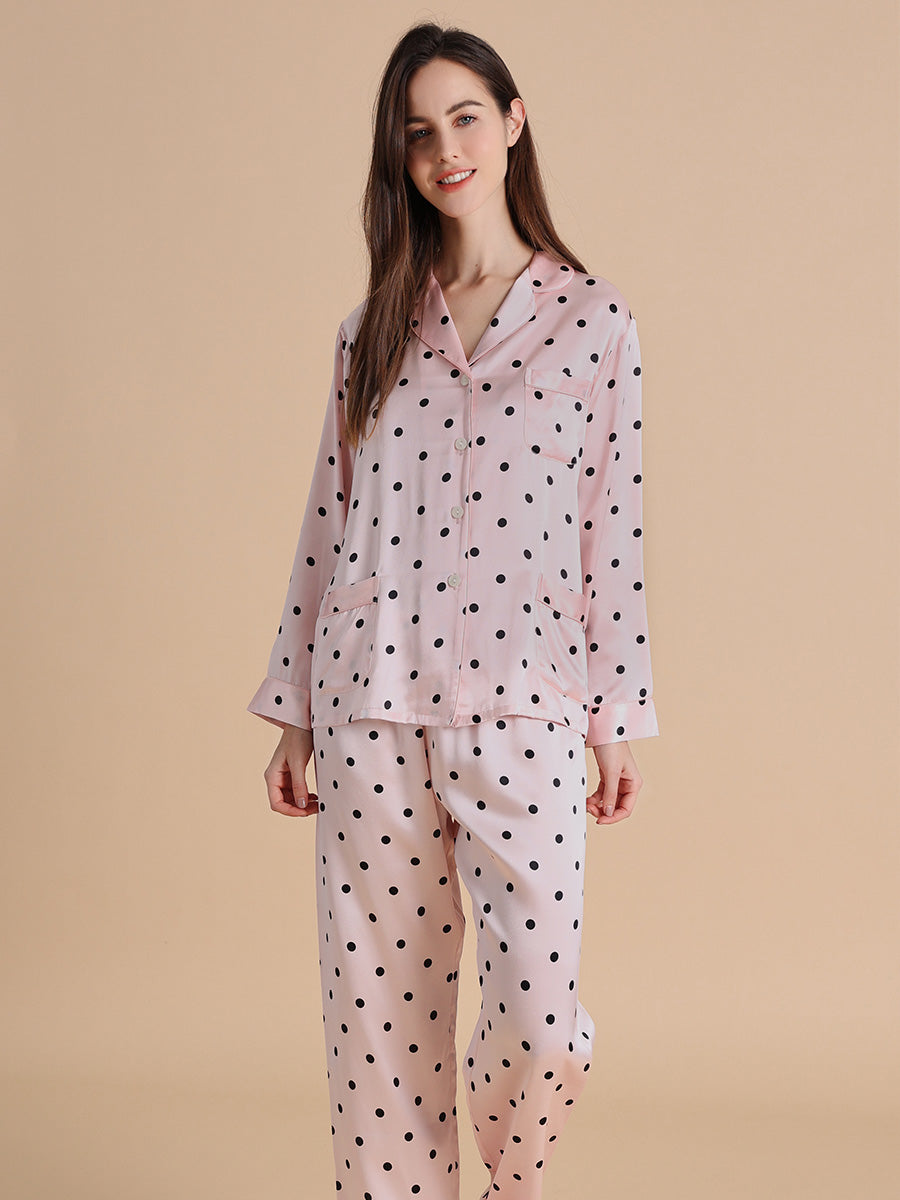 19 Momme Polka Dot Long Sleeve Silk Pajama Set