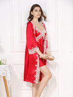 Mulberry Silk Robe and Keyhole Back Slip Dress Set