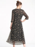 100% Pure Silk Mesh V-Neck Midi Dress