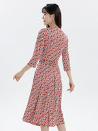 Geometric Print Tie Waist Silk Blend Midi Dress