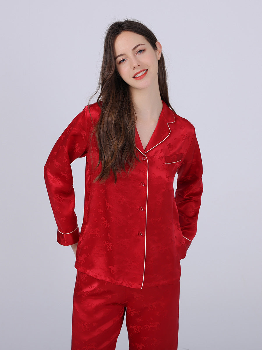 19 Momme Horse Jacquard Long Sleeve Silk Pajama Set