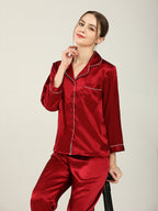 19 Momme Silk Long Sleeve Pajama Set with Contrast Piping