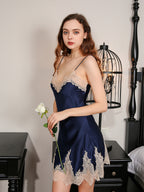 Contrast Lace Mulberry Silk Robe and Slip Dress Set