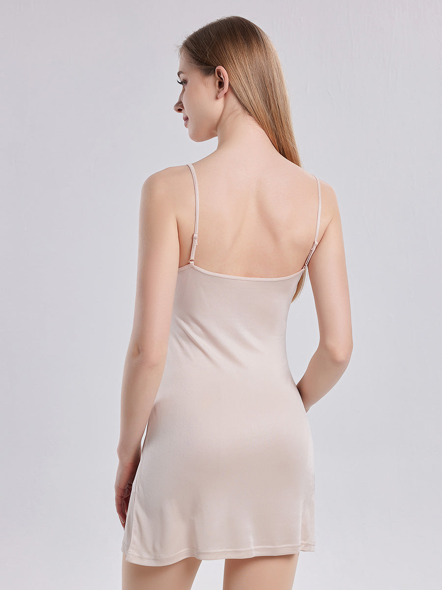 100% Pure Silk Nightgown with Built-in Pads Spaghetti Strap Sleep Dress