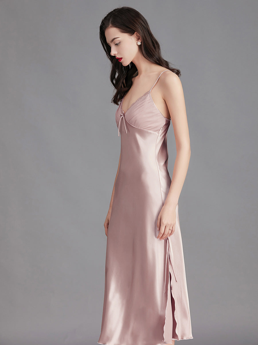 Dusty Pink Silky Lace Trim Slip Dress
