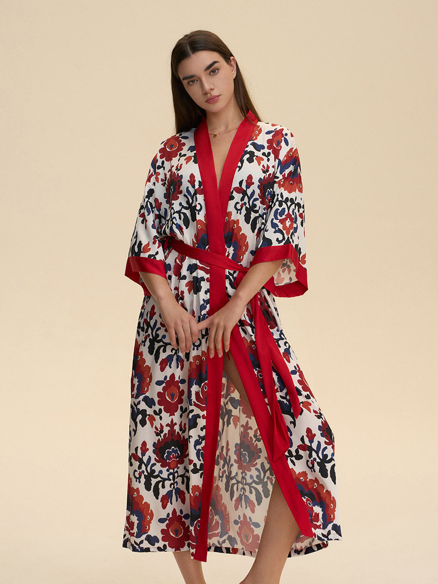 Boho Floral Satin Kimono Robe